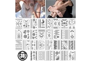 CAYUDEN 30 arkuszy tymczasowy tatuaż, wodoodporny tymczasowy tatuaż dla kobiet dziewczyny pół ramienia fałszywy tatuaż różowe kwiaty czaszka motyl czarny kolorowy zestaw naklejek do tatuażu