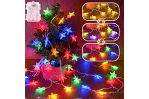 FFZZKJ Christmas Lights Battery Operated Star Fairy Lights with Timer/Colour Changing/12 Modes, IP44 Waterproof Indoor Outdoor for Christmas Decorations, 3M/10Ft 20LED, Warm White&Multi-Coloured
