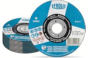 Tyrolit Lot de 25 disques à tronçonner 2 en 1 pour acier inoxydable 125 x 2,5 x 22,23 mm