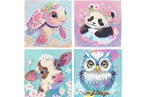 PUJEKNM 4er Set 5D Diamond Painting Kinder Tiere-Set Full Diamant Painting Bilder Kinder Tiere,DIY Mosaikherstellung Basteln Mädchen Junge 6 7 8 9 10 11 12 Jahre,Geschenk Kinder Ab 6 Jahre 15x15cm