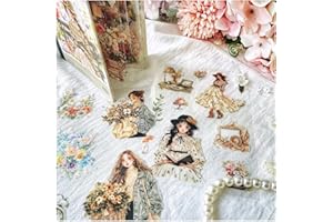 Scrapbooking Adesivi per Scrapbooking Accessori Ta Merry Stickers PET Clear Sticker Book 18 Fogli Bullet Journaling Adesivi Decorativi per Album Fai da te(Flower and Girl)