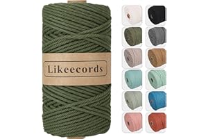 Likeecords Hilo Macrame 4mm x 100m, Cuerda Macrame Natural,Cuerda de Algodon 4mm Para Perchas de Plantas, Manualidades, Tejer, Proyectos Decorativos (verde militar)