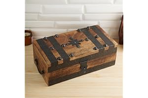 Ajuny Scrigno del Tesoro in Legno Intagliato a Mano Scatola Decorativa per Gioielli Scatola per Ricordi Multiuso Porta Gingilli o Scatola per Orologi, Ideale per i Regali - 11x6 pollici