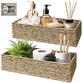 HOMESTEAD Seagrass Storage Baskets Long Narrow Rectangular Wicker Baskets for Bedroom Living Room Bathroom Shelves - Set of 2