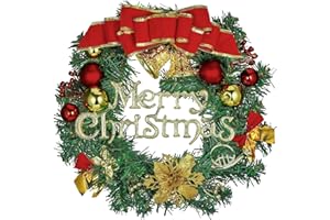 STARVORTEX Ghirlanda Natalizia per Porta, Ghirlanda Natalizia 30cm, Ghirlande Elegante con Pigne e Palle di Natale, Decorazione Porta Artificiale con Neve, Addobbo Natalizio per Esterno e Interno