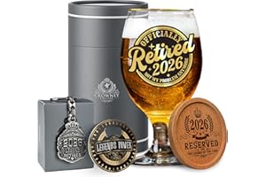 CROWNLY CRYSTAL® 2026 Regalo Jubilación Hombre Copas de Cerveza Personalizadas 570 ml Decoración Fiesta Jubilación Regalo para Abuelo