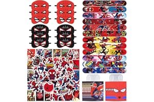 Otokti 86PCS Spider Birthday Party Bags, Party Bags Fillers with 12PCS Slap Bands, 50PCS Spider Stickers, 12PCS Masks and 12PCS Parper Party Bags, Spidy Hero Party Bags for Kids Party