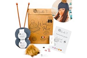 Needle It® Kit completo para tejer gorro gris - Gorro de lana bricolaje para niños y adultos - Kit completo con aguja, ovillo e instrucciones - Lana francesa