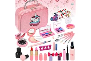 AMERRLY Set di trucchi per bambini, per ragazze, 28 pezzi, gioco di ruolo, trucco, per bambini, ragazze, compleanni, Natale, feste, unicorno, regalo per ragazze 4, 5, 6, 7, 8, 9 anni
