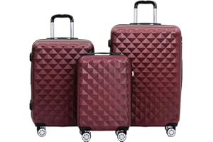 BEIBYE Trolley Koffer Reisekoffer Reisekofferset Gepäckset Kofferset 4 Zwillingsrollen Hartschale (Wein Rot)