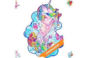 UNIDRAGON Układanki Drewniane - Inspirujący Jednorożec, 313 sztuk, Duży Rozmiar 31 x 41 cm, Piękne Opakowanie Prezentowe, Unikalny Kształt Najlepszy Prezent dla Dorosłych i Dzieci