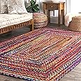 imsid Handwoven Jute Square Rug, Natural Fibres, Braided Reversible Carpet for Stylish Bedroom Living Room Dining Room (Multi, 2X6 Feet) Design 3