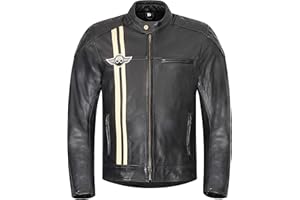 ‎XLS XLS Motorradjacke Classic Stripes für Herren schwarz aus Leder Retro Bikerjacke herausnehmbares Thermofutter Größe L