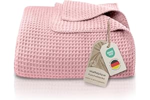 ‎LAYNENBURG LAYNENBURG Premium Waffelpique Baumwolldecke 150x200 cm - Oeko-TEX 100 - Baumwollmix Kuscheldecke - Decke als Wohndecke, Sofa-Decke & Couchdecke - Wolldecke kuschelig-warm aus Baumwolle (Altrosa)