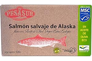 Soldimar Pesasur MSC Alaska Wild Salmon Fillets in Organic Extra Virgin Olive Oil 120g (Pack of 5)