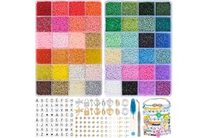 Ruby 2 mm Bracciali, 48 colori perline bracciali con 300 perline lettere kit palline per fare braccialetti regalo per bambini e adulti a Natale, feste, premi ecc.