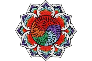 EXPRESS-STICKEREI Écusson Thermocollant Patch Lotus Mandala | Œuvre d'Art Brodée | Patch Lotus à Coudre ou à Repasser | Écusson de Yoga pour Tous les Tissus | 80x80mm
