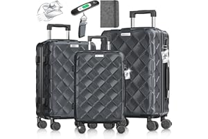 KESSER® Lot de 3 valises rigides - En ABS - Avec serrure à combinaison, balance à bagages et portefeuille - Roulettes 360° - Bagages main et grande valise pour chariot