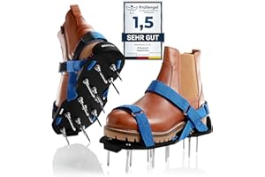 Briliantwerk Nail shoes with Velcro fastener, for aerating lawns or as screed shoes, lawn aerator shoes as a perfect aerator, includes two nail lengths, the ideal lawn aerator, blue
