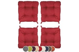 sunnypillow 4er Set Stuhlkissen mit Klettverschluss Maße: 40 (vorne) | 35 (hinten) x 40 x 8 cm Polsterauflage Auflage für Stühle/Bänke in Haus und Garten Sitzkissen Sitzauflage Gartenkissen Rot