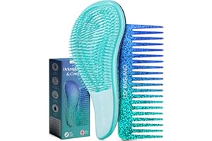 ‎LILY ENGLAND Haarbürste ohne Ziepen und Lockenkamm Set - Schwarz Entwirrbürste und Kamm für Locken, Glattes, Dickes, Dünnes Haar - Die Perfekte Detangler Bürste und Kamm für Frauen und Kinder von Lily England