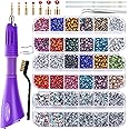 BLINGINBOX Hotfix Rhinestones Applicator Tool for Crafts Clothes, Hot Fix Rhinestone Applicator Set Pen Iron Bedazzler Kit with 6000PCS Round Crystals Gems for Shoes
