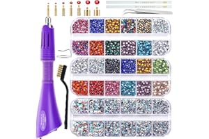 BLINGINBOX Hotfix Rhinestones Applicator Tool for Crafts Clothes, Hot Fix Rhinestone Applicator Set Pen Iron Bedazzler Kit with 6000PCS Round Crystals Gems for Shoes