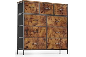 Xbro Cajonera de Tela, Cómoda de Tela,Cómoda con 9 Cajones, Cajonera Escritorio para Armarios, Mueble Cajonera para Dormitorio, Salón, Recibidor (Marrón Rústico)