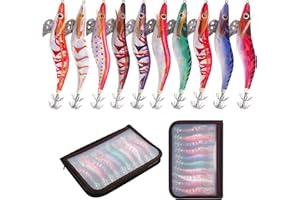 OROOTL 10 Pièces Turlutte Leurre Calamar Squid jig Flottante Squid Jig Hook Fishing Lure Set pour la Pêche des Pieuvre,Seiches et Calamar