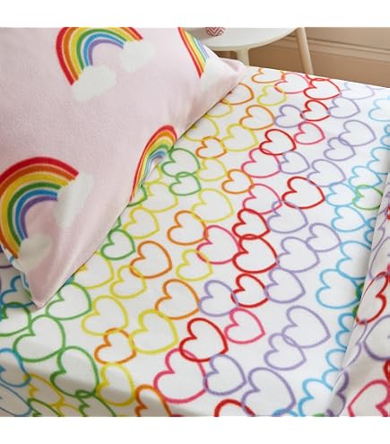 Housse De Couette Polaire Rose à Cœurs Arc-en-Ciel - Lit Simple 140x200 Cm - Revers Sherpa Doux - Pour Fille, Enfant - 5