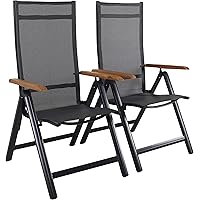 Ambientehome Aluminium Luxus Klappstuhl 2er Set Hochlehner Gartensessel Aluminiumsessel 4x4 Textilen Armlehnen aus…