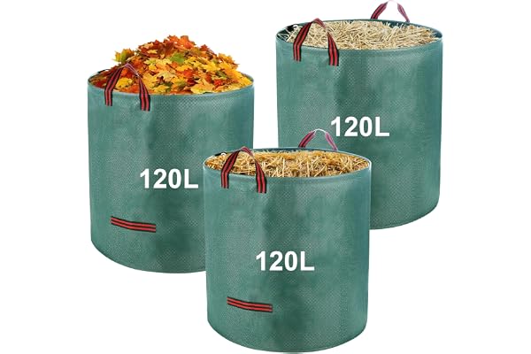 3 x 120L Sac Jardin Dechets Verts,Sac Vegetaux Jardin avec Poignées,Pliables et Réutilisables,Adapté aux Mauvaises Herbes, aux Feuilles et aux Déchets