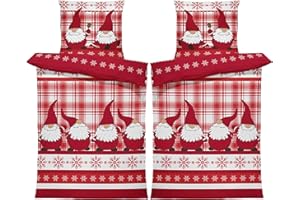 one-home 4 teilig Bettwäsche 135x200 cm Wichtel Weihnachten Biber Winter Flanell Baumwolle
