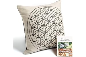 Südtirol Welt - Cuscino di pino cembro con truciolo di cembro provenienti al 100% dalle foreste altoatesine – Cuscino di pino cembro con una federa di cotone tessuto (35 x 35 cm, Fiore della vita)