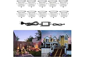 CHNXU 10 Spot LED Eclairage Extérieur Encastrable Sol Terrasse Bois,45mm Spots Encastré Extérieur Fait en IP67 DC12V 1W Avec Alimentation EU Pour Jardin Escalier Patio Blanc Chaud(Noir)