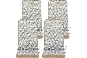 BEAN BAG BAZAAR Veeva Outdoor High Back and Seat Cushion, Garden Chair Seat Pad, Water Resistant Chair Cushion, Waterproof Material, Outdoor Cushions for Chair Patio Furniture (Olive Geometric, 4)