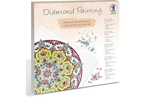 Ursus 43520003F - Diamond Painting Mandala Set 3, Bastelset mit Steinchen in gelb, weiß und rot, 1 Leinwand 30 x 30 x 1,5 cm