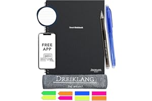 DREIKLANG - BE SMART Dreiklang Taccuino riutilizzabile, blocco degli appunti, planner, nero, DIN A4, linee, riscrivibile, con app iOS e Android sul cloud, con penna e panno in microfibra