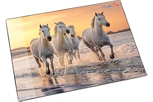 Läufer 46656 - Sottomano da scrivania con cavalli sulla spiaggia, 53 x 40 cm, antiscivolo per bambini, con tasca laterale trasparente