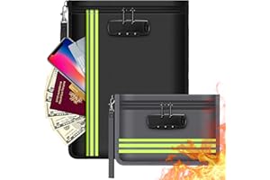 ZJTAPE Bolsa de archivo ignífugo con candado - 2 Estuches para documentos, Billetera con candado combinado Maletín ignífugo para pasaporte, Dinero, Certificados, Contratos y objetos de valor.