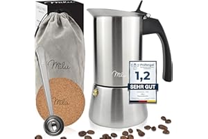 Milu Espressokocher Induktion geeignet | 2, 4, 6, 9 Tassen | Edelstahl Mokkakanne, Espressokanne, Espresso Maker Set inkl. Un