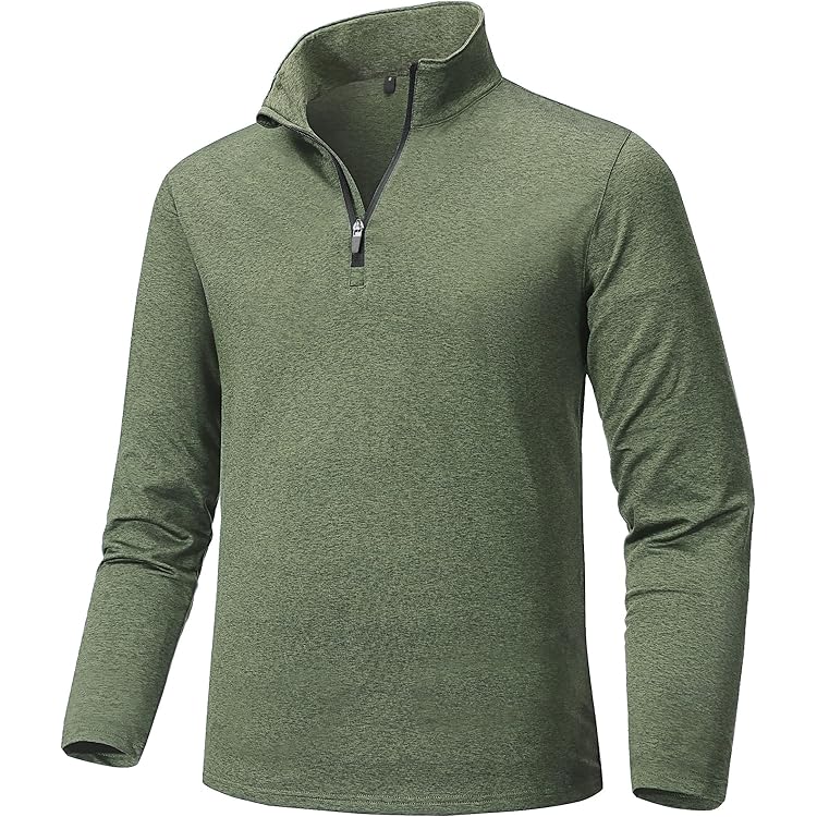 CARWORNIC Heren shirt met lange mouwen halve rits sportshirt loopshirt 1/4 rits trui licht ademend gym jogging trainingsshirt met opstaande kraag, Kaki, M