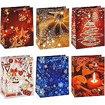 Sacs Cadeaux Noël En Papier Kraft - Lot De 12, 4 Motifs, 23x18x10 Cm | Recyclables, écoresponsables | Emballage Fêtes, Cadeaux