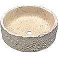 ANZZI Desert Crown Vessel Stone Sink in Classic Cream Marble| Premium Solid Exotic Stone Top Mount Bathroom Sinks Above Counter | Handcrafted Stone Polished Inside Natural Outside Sink| LS-AZ151