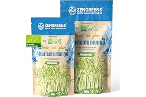 ZenGreens® - Graines de haricots mungo bio à germer - Choisissez entre 200g et 500g - Microgreens - Taux de germination supérieur à 97% - Graines de haricots mungo bio à faire germer