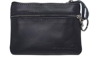 BAWAKO duże etui na klucze 3 przegródki zapinane na suwak prawdziwa skóra, etui na klucze dla kobiet, mężczyzn, dzieci (czarny, W9/L13)