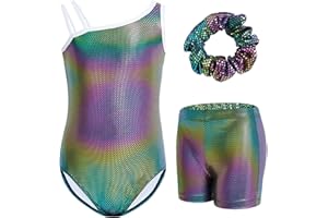 Gogokids Dziewczęcy trzyczęściowy strój gimnastyczny bez rękawów, z szortami, dziewczęce trykoty gimnastyczne z ukośnym paskiem na ramię, kostium gimnastyczny zawiera trykot, szorty i opaskę do