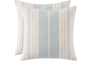 Tosleo Poszewki na poduszki w stylu boho, zestaw 2 poszewek na poduszki w niebieskie paski, kwadratowe poszewki na poduszki, na sofę, kanapę, łóżko, salon, wystrój domu wiejskiego