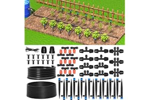 MIXC Kit d'irrigation goutte à goutte pour serre de 68m Système d'arrosage automatique pour plantes de patio avec tuyau de distribution de 6,35mm et 12,7cm Buse réglable Émetteurs cannelés