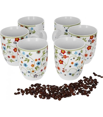 Van Well Lilli Lot De 6 Tasses à Café En Porcelaine, Blanches, 350 Ml, Diamètre : 8 Cm, Hauteur